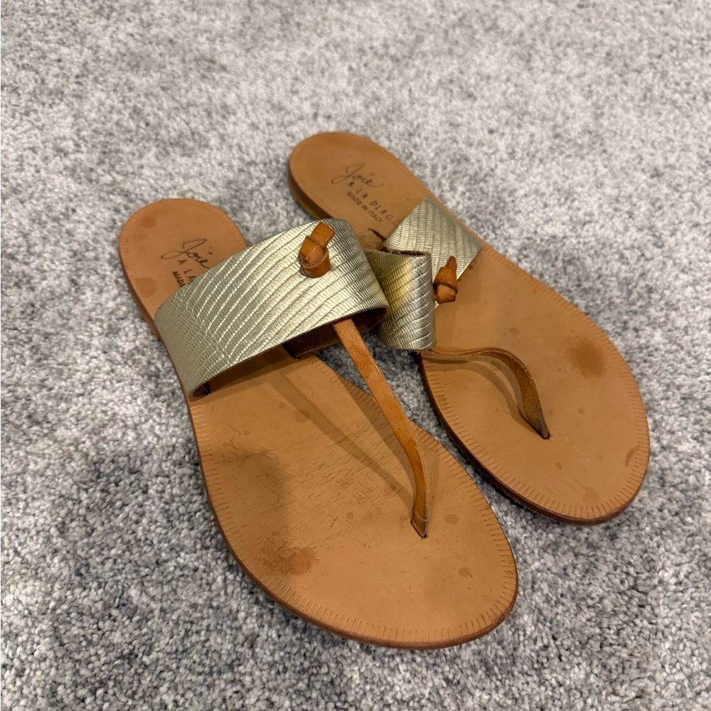 Joie Gold and Tan Sandals with Textured Strap